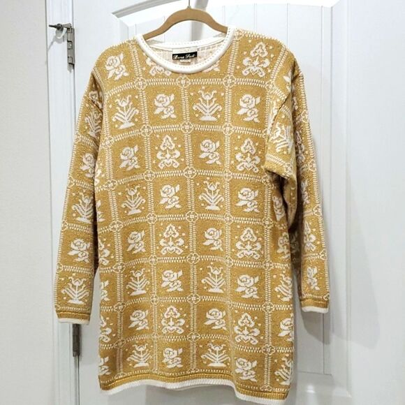 VTG Dana Scott White & Metallic Gold Holiday Pull Over Sweater S… - Picture 1 of 6